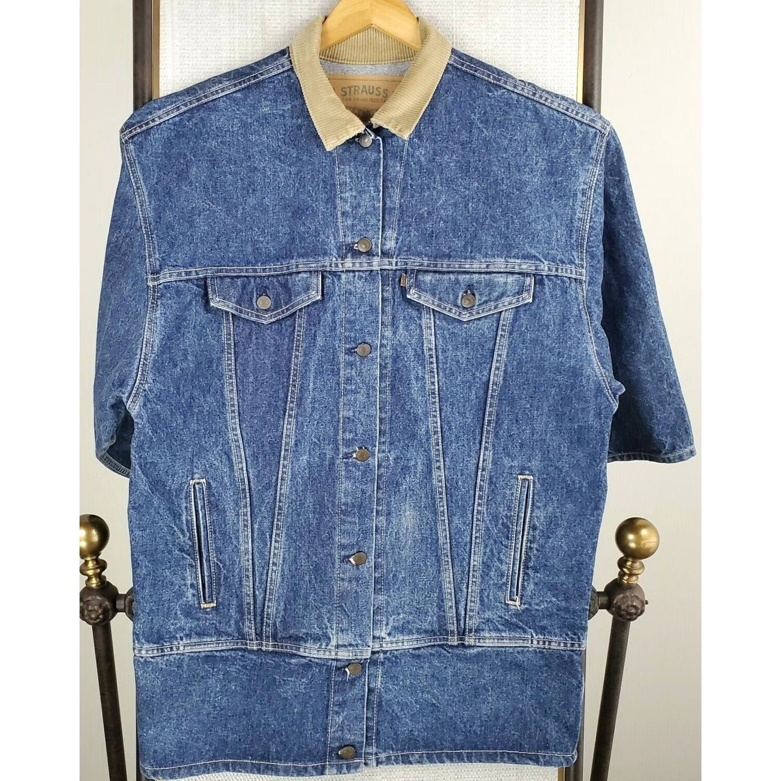 Levi's VTG Levi's Denim Chore Jacket Womens Large Blue Cotton Corduroy Collar Made in USA Vintage Coat Size L / US 10 / IT 46 - 7 Thumbnail