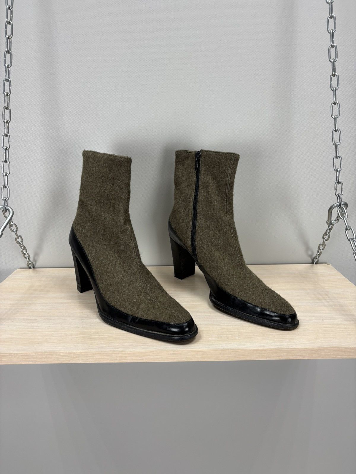 Jil Sander Womens wool heels Jil Sander Size 38 1/2 Color Green/Black Size US 8.5 / IT 38.5 - 2 Thumbnail