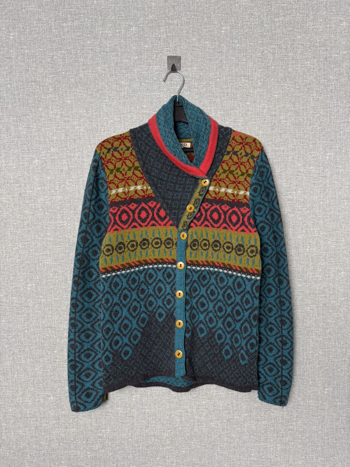 Desigual Ivko Wool Cardigan Geometric Pattern Shawl Collar Sweater Size M / US 6-8 / IT 42-44 - 1 Thumbnail
