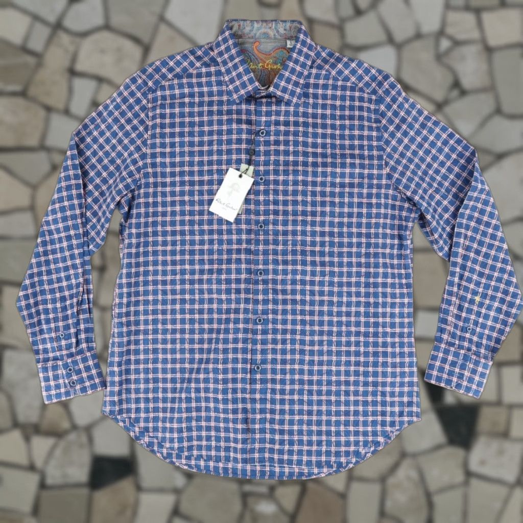 Robert Graham Robert Graham Waterford Flip Cuff Cotton Gingham Shirt Blue Mens L Size US L / EU 52-54 / 3 - 1 Thumbnail