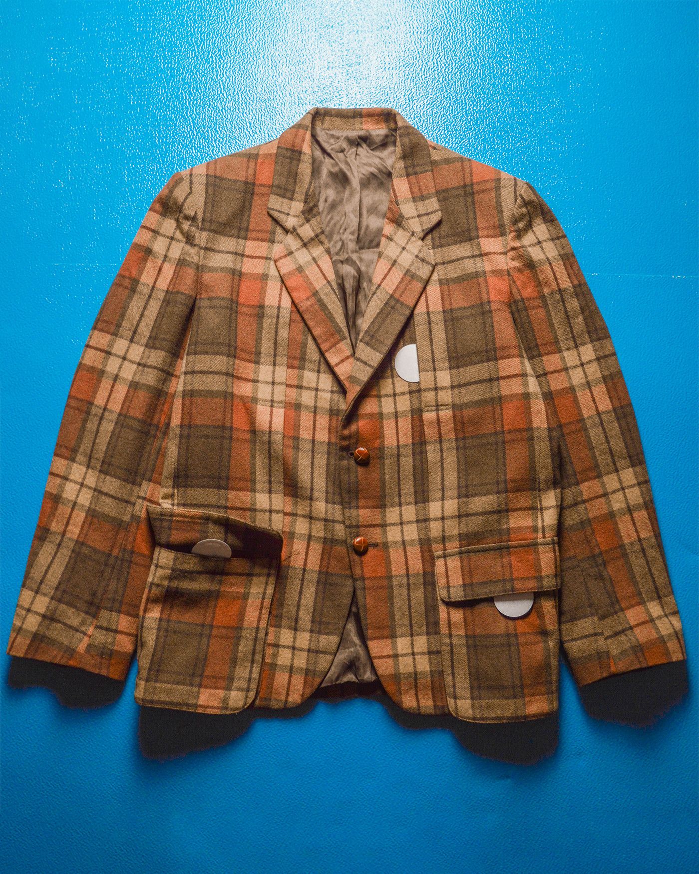 MFG Closed Brown/ Orange Plaid Pleated Front Blazer (L)