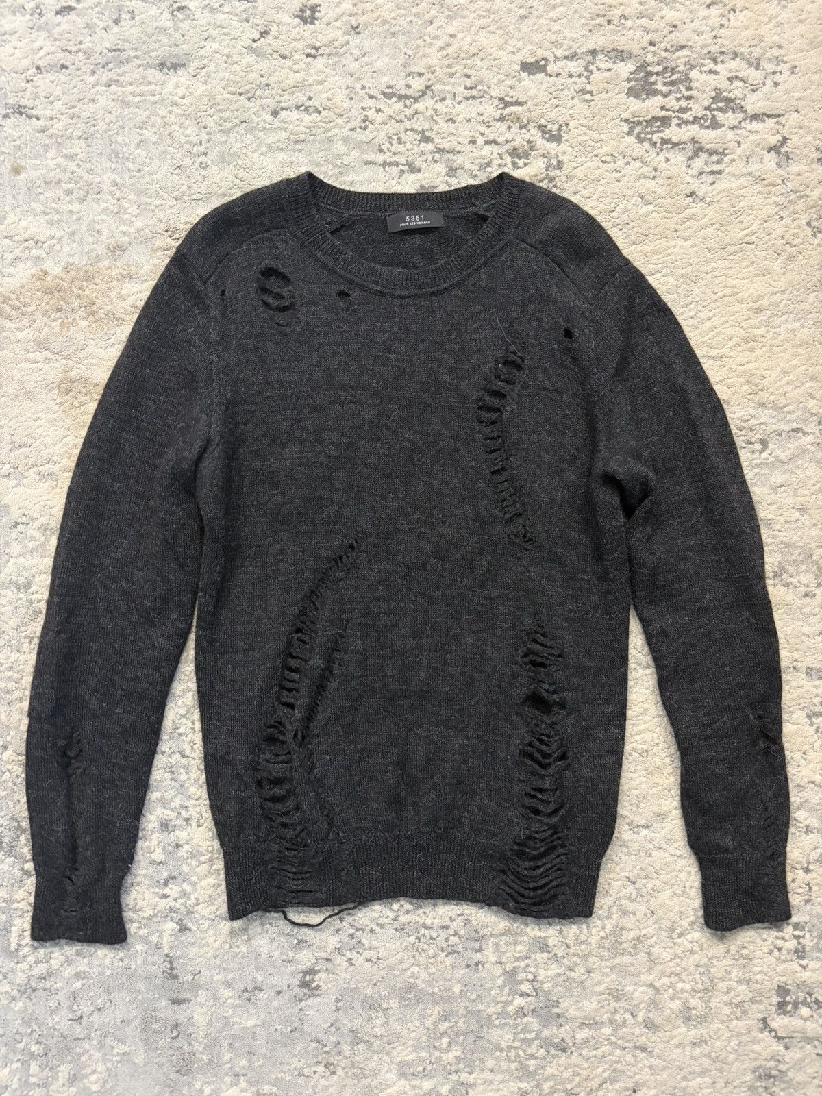5351 POUR LES HOMMES Distressed Knit Black Crewneck Longsleeve Size US S / EU 44-46 / 1 - 1 Thumbnail