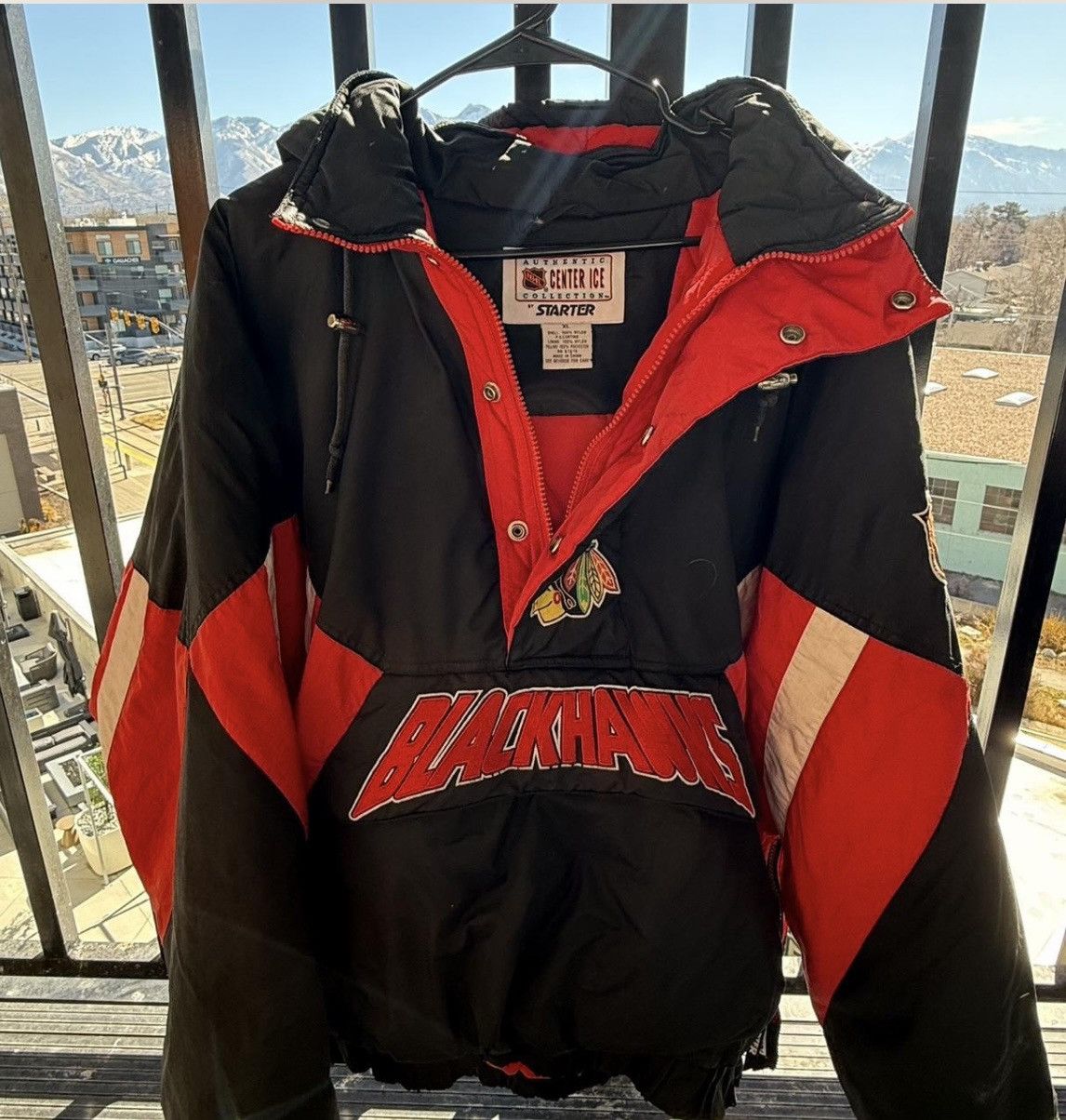 Starter Vintage 90s Blackhawks 1/4 Zip Center Ice Starter Jacket Size US XL / EU 56 / 4 - 2 Thumbnail