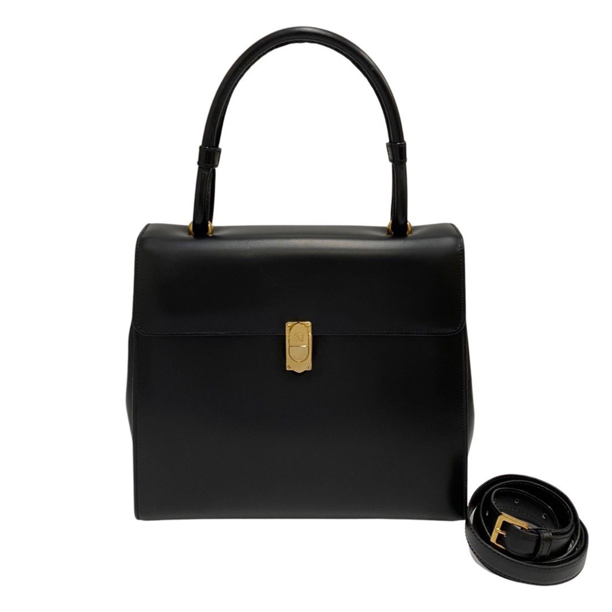 image of Loewe Anagram Logo Metal Fittings Calf Leather Genuine 2Way Handbag Shoulder Bag Black, Women's