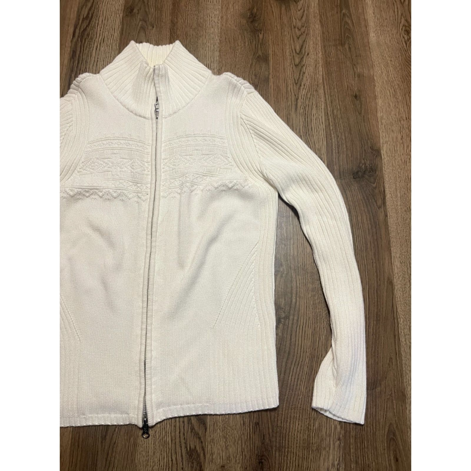 Eddie Bauer Eddie Bauer Sweater Women's Large White Full Zip Knit Mock Neck, Casual, Regular Fit, Solid, Knit Fabric, Fall Spring Summer, Women, Size L Size L / US 10 / IT 46 - 4 Thumbnail