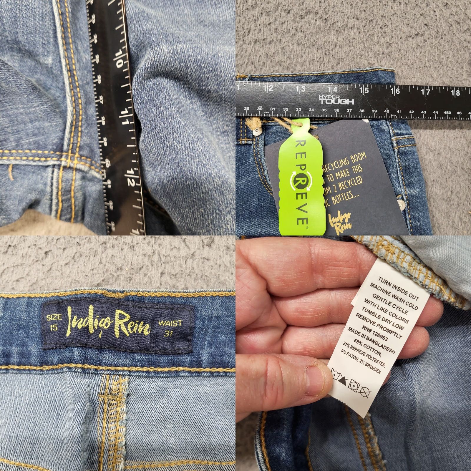 Vintage Indigo Rein Jeans Womens 15/31 Med Blue Wash Distressed High Rise Crop Jeans Size 36" / US 14 / IT 50 - 8 Thumbnail