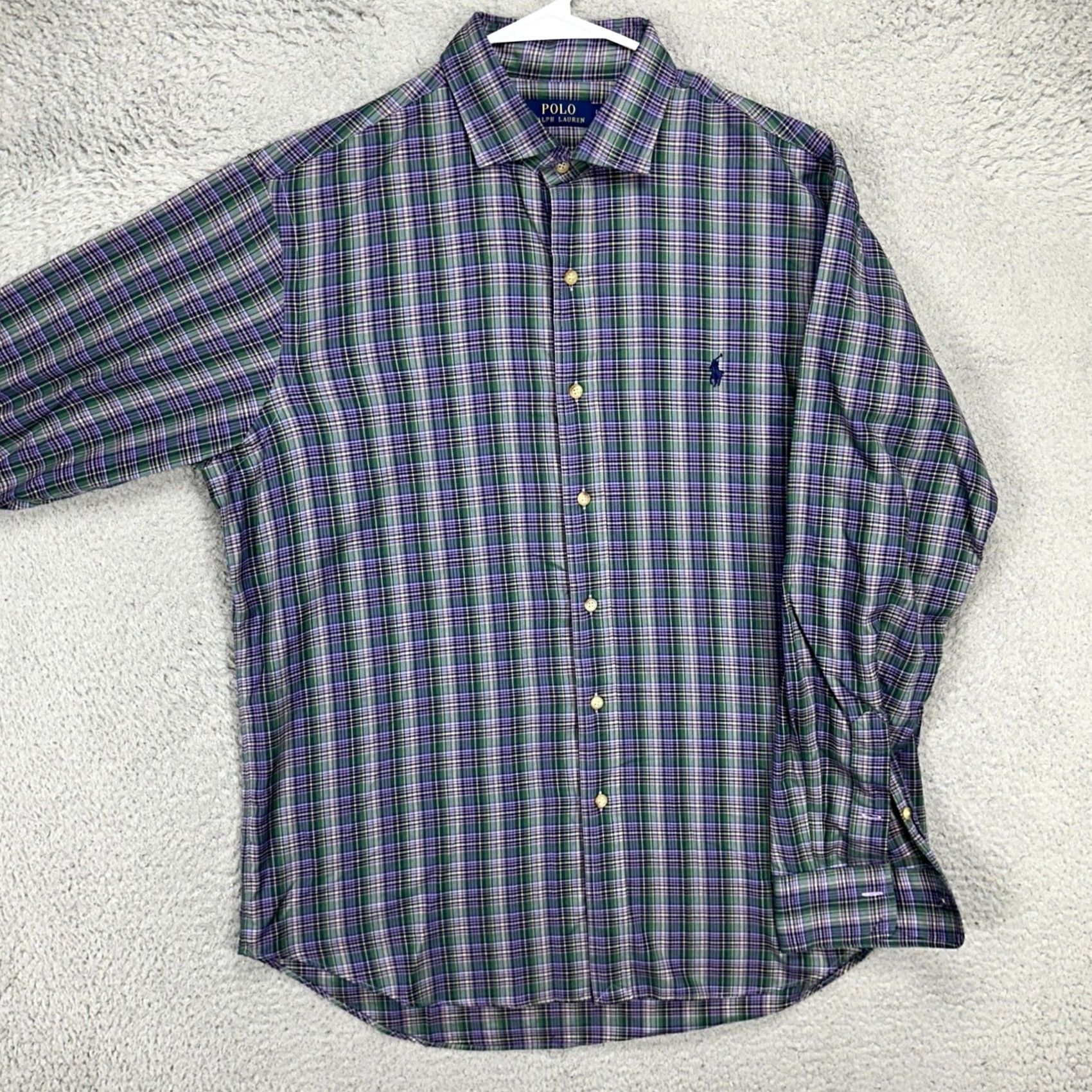 Polo Ralph Lauren Polo Ralph Lauren Button-Up Shirt Mens Large Purple Green Plaid Long Sleeve Polo Pony Shirt Size US L / EU 52-54 / 3 - 2 Thumbnail