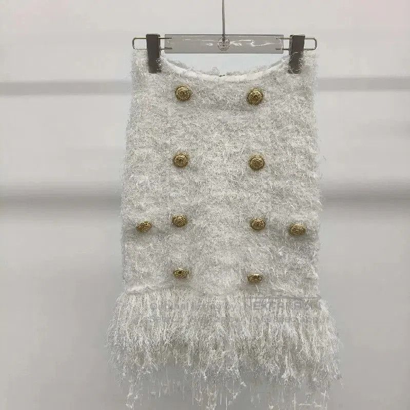 Balmain White Women's Skirt with Gold Buttons .