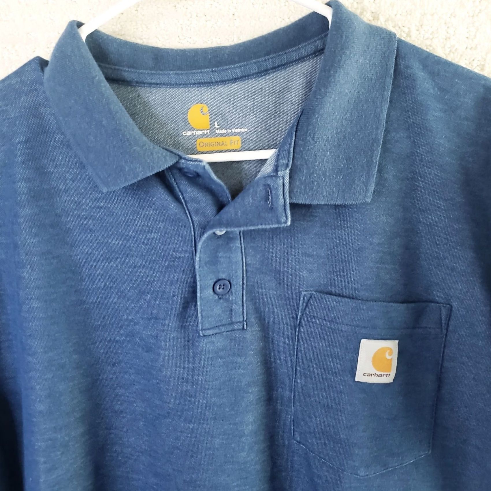 Carhartt Carhartt Mens Polo Shirt Blue L Original Fit Short Sleeve Pocket Button Denim Size US L / EU 52-54 / 3 - 3 Thumbnail