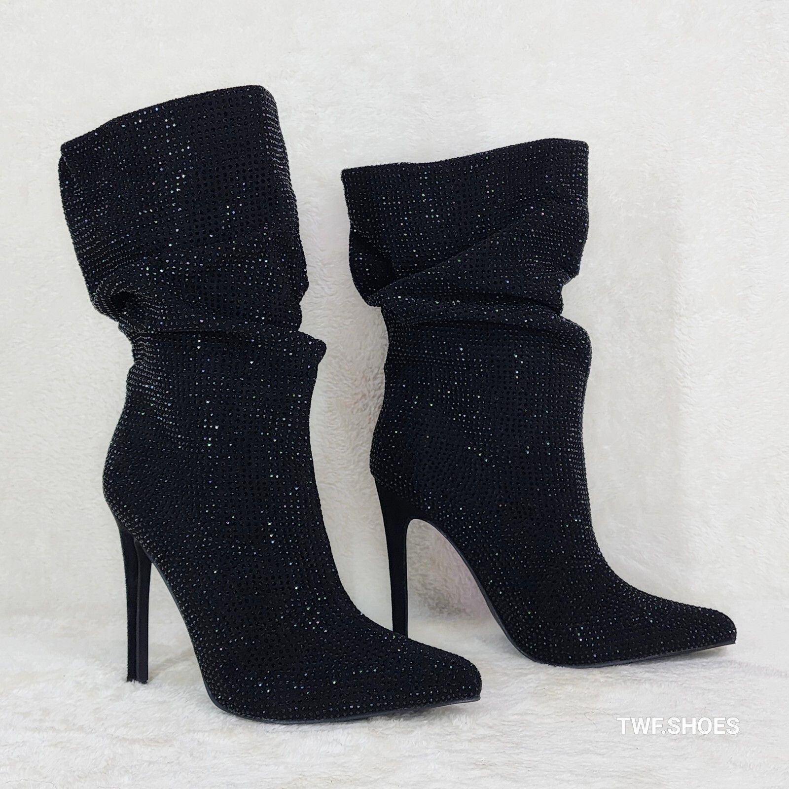 Other Resolve Sparkling Black Rhinestone High Heel Slouch Calf Boo Size US 6 / IT 36 - 4 Thumbnail