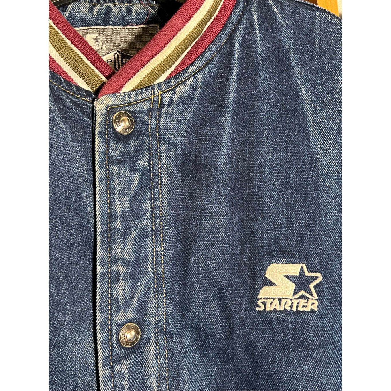 Starter Vintage 90s RARE Starter Denim Quilt Lined Bomber Jacket Size US XL / EU 56 / 4 - 2 Thumbnail