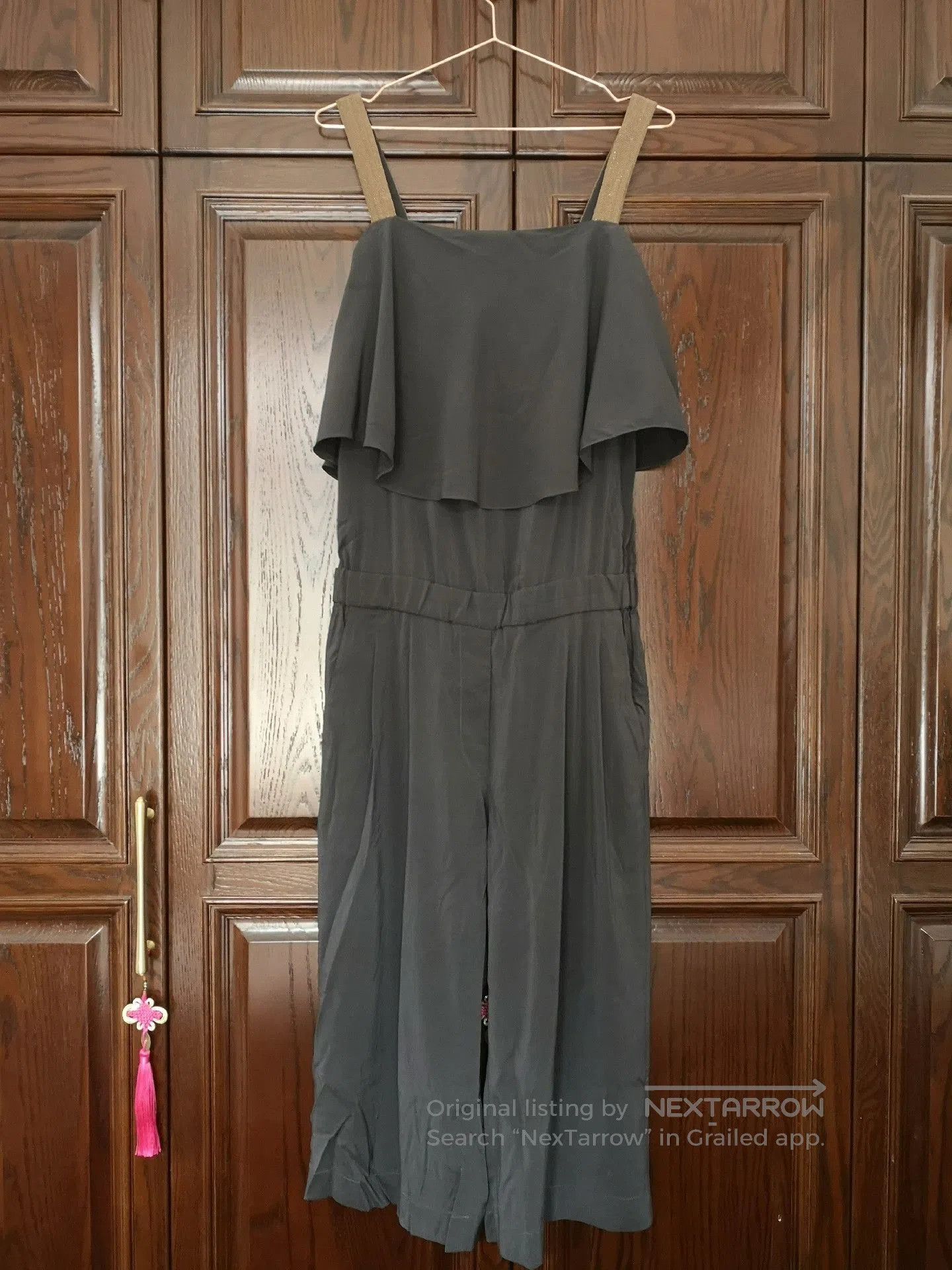 Brunello Cucinelli carbon gray silk jumpsuit with beaded straps. Size US 30 / EU 46 - 6 Thumbnail
