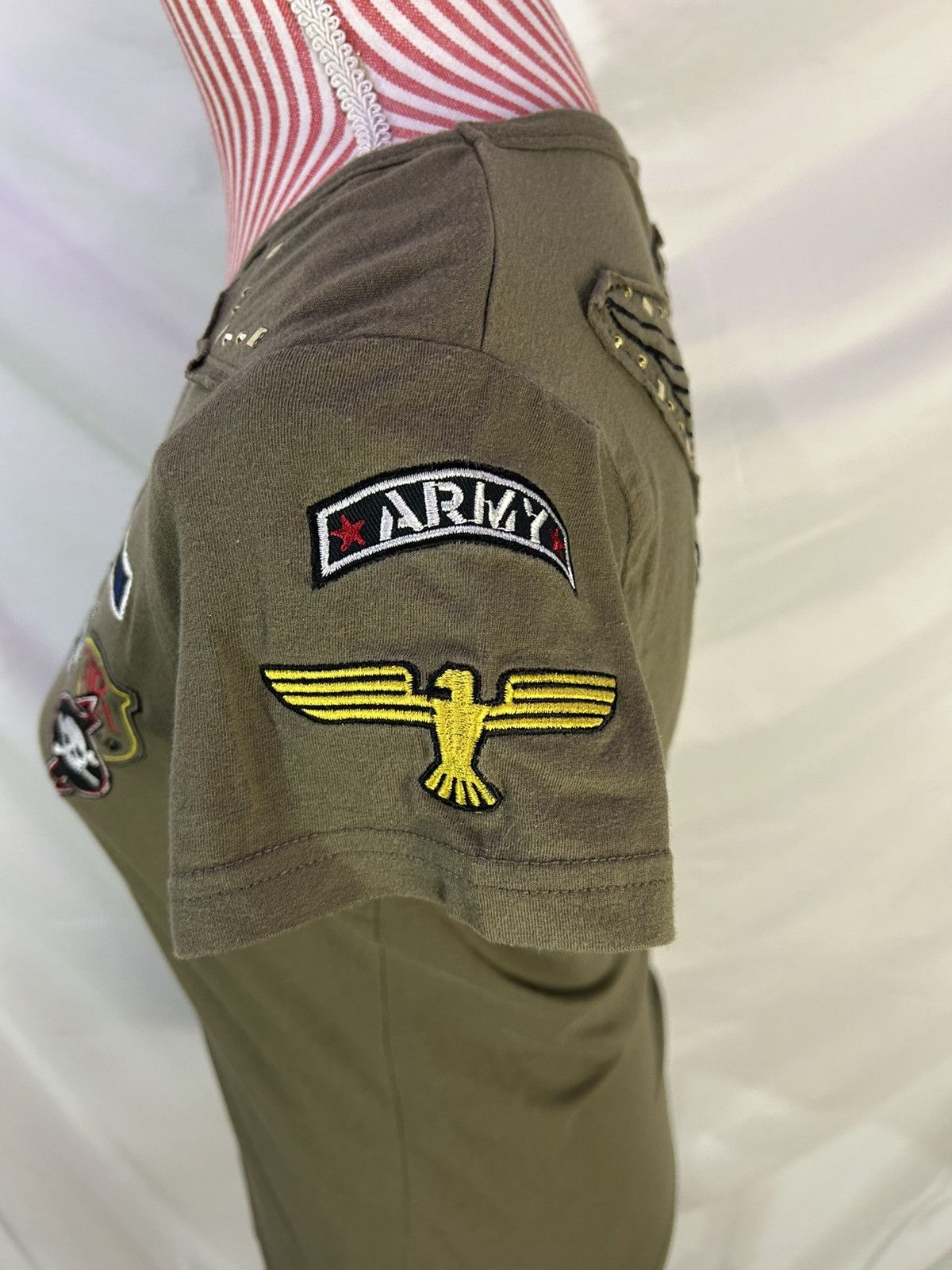 Request Jeans Y2K Request Army Green Studded Patches Shirt Sz Large Size L / US 10 / IT 46 - 5 Thumbnail