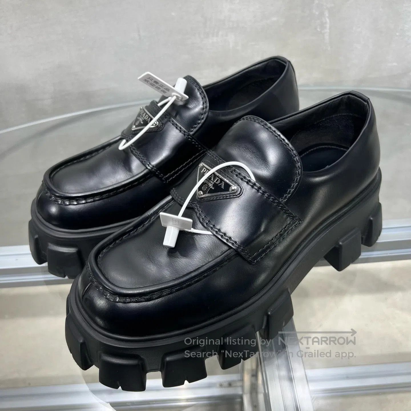 Prada Prada Monolith triangular logo black thick-soled loafers Size US 9 / IT 39 - 1 Thumbnail