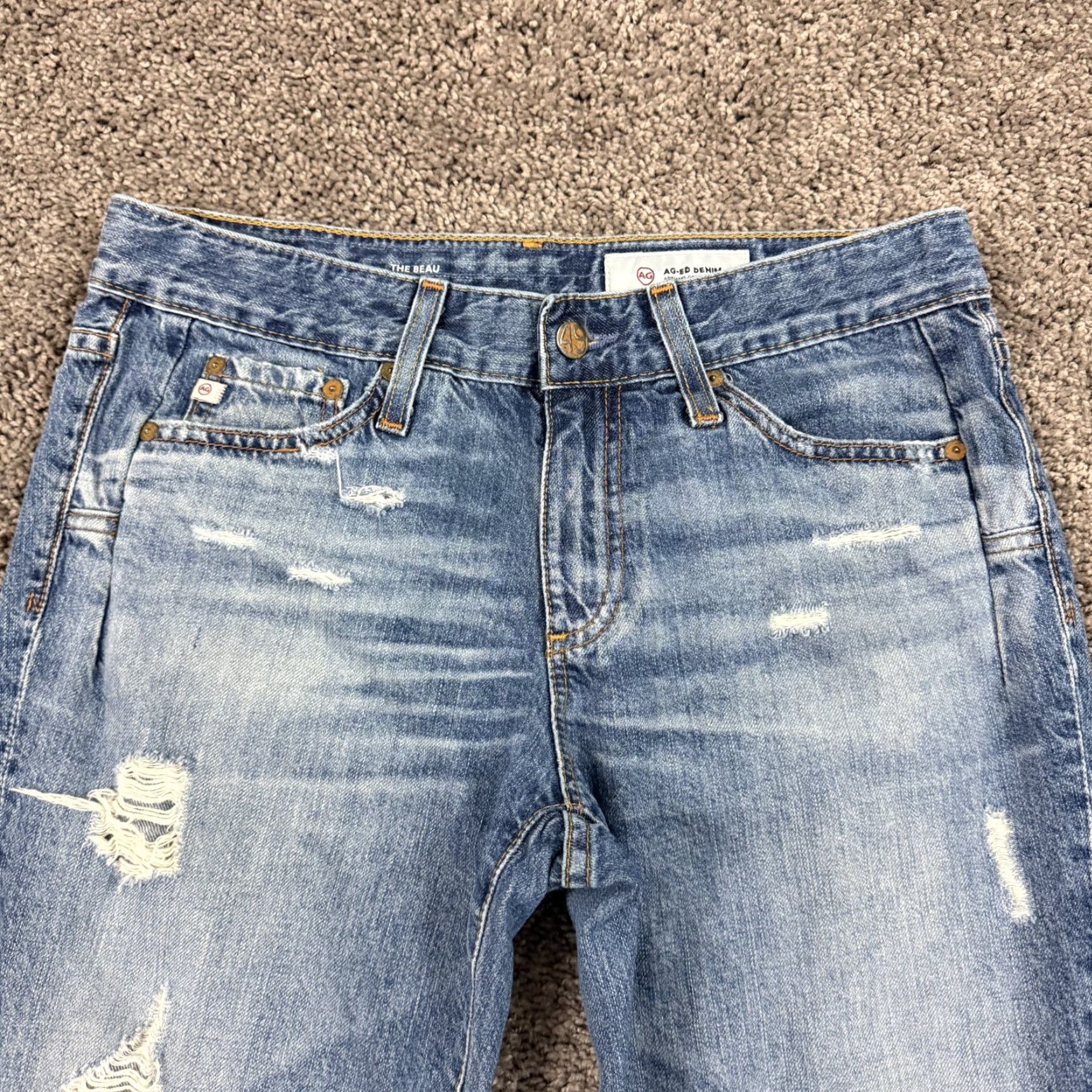 Denime AG Adriano Goldschmied Jeans Women Skinny Beau 26 Distressed Denim Blue 29x28 Regular Rise Mid Slouchy Inseam 28 Jeans Size 26" / US 2 / IT 38 - 2 Thumbnail