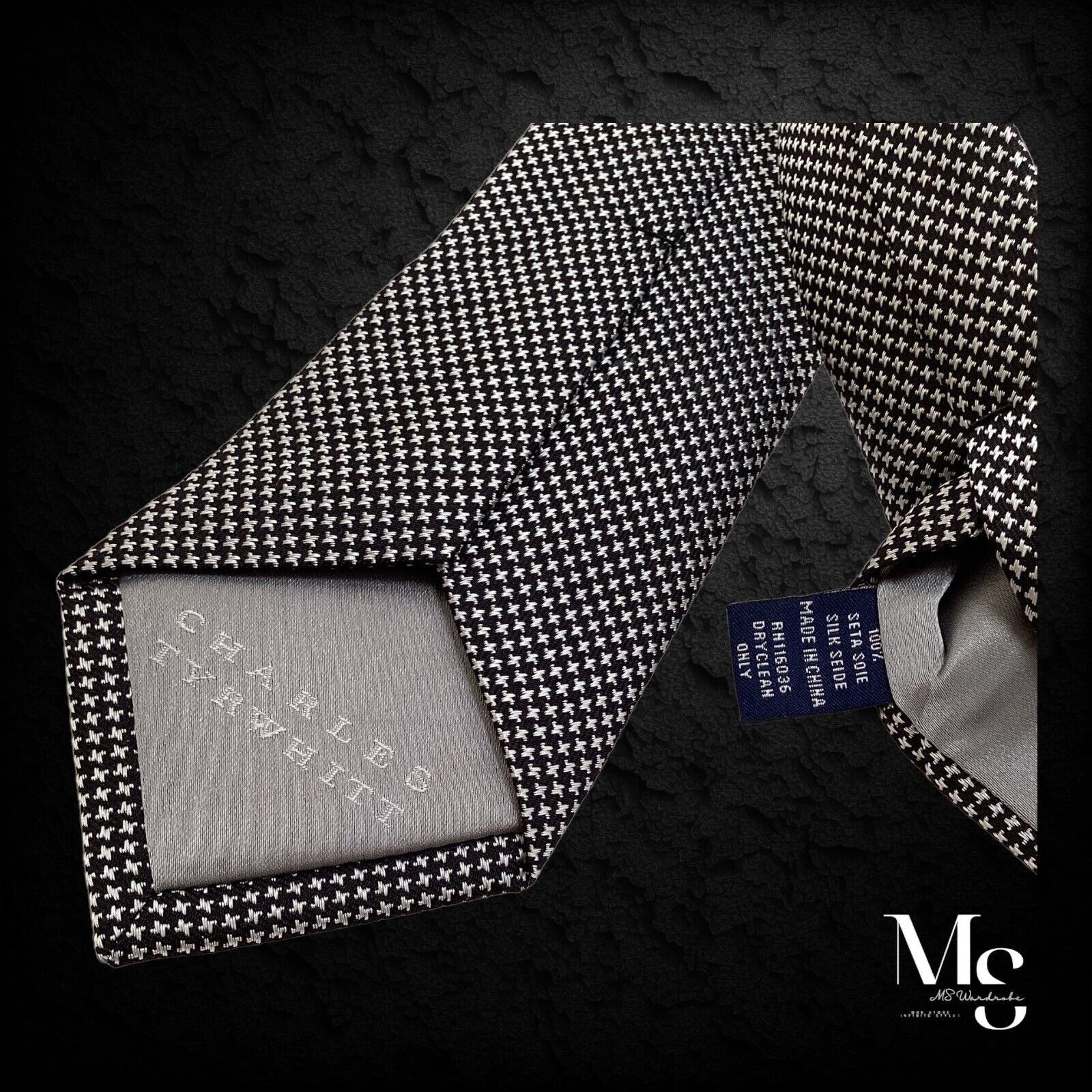 Charles Tyrwhitt CHARLES TYRWHITT Gray Puppytooth Silk Tie W: 2.75" EX COND Size ONE SIZE - 4 Thumbnail
