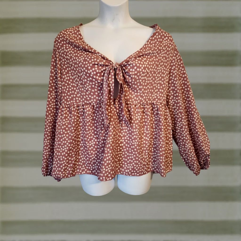 Shein Shein Curve Mauve Daisy Floral Tie Front Top 3X Size XXL / US 16-18 / IT 52-54 - 1 Thumbnail