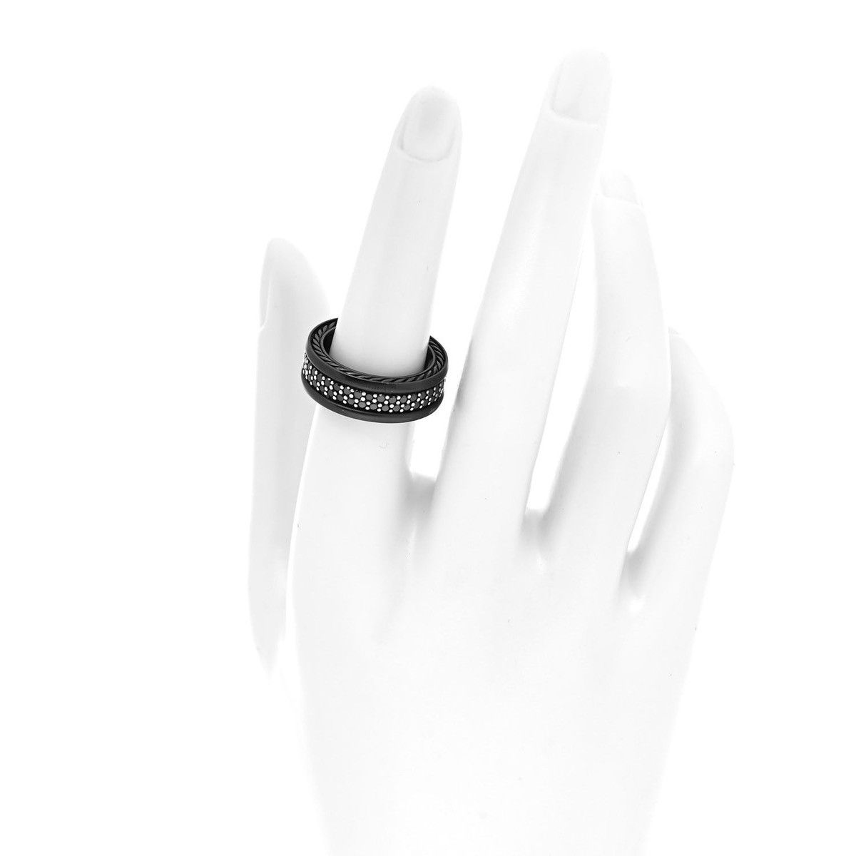 David Yurman David Yurman Titanium Silver Black Diamond Two-Row Band Ring Size ONE SIZE - 2 Thumbnail
