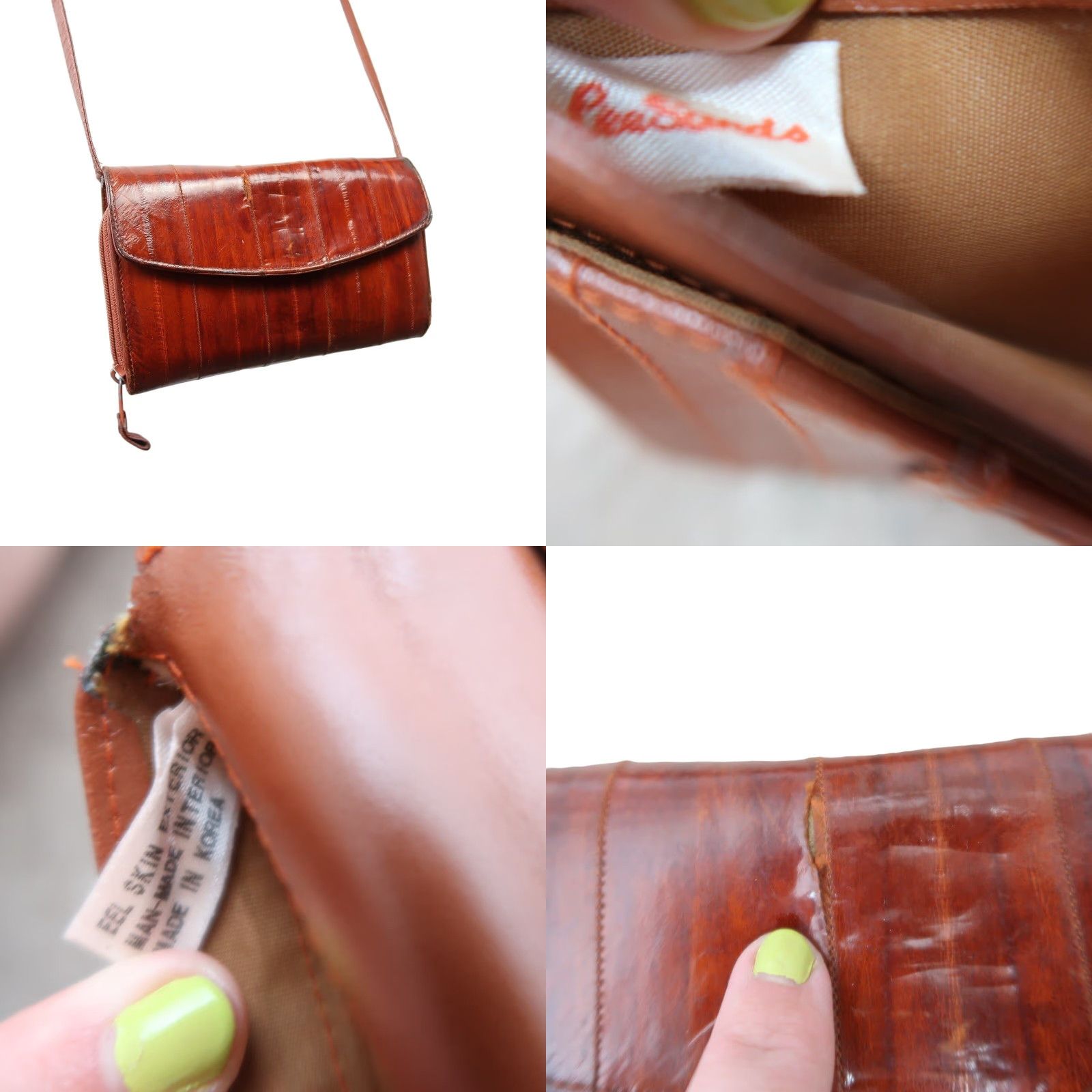 Lee VINTAGE Lee Sands Wallet Purse Crossbody Chain Strap Brown Eel Skin Bohemian Women 70s Size ONE SIZE - 8 Thumbnail