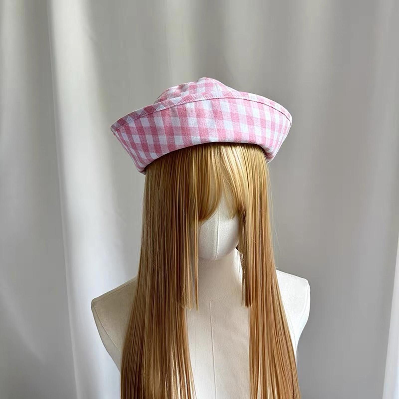Japanese Brand Retro Pink Plaid Beret Sailor Hat Y2K French Girl Aesthetic Size ONE SIZE - 3 Thumbnail
