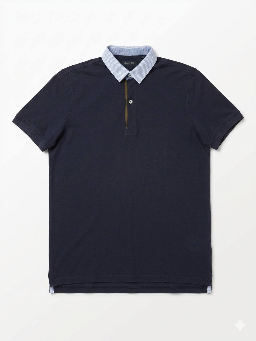 Massimo Dutti Massimo Dutti Contrast Collar Pique Polo - Navy - Size M Size US M / EU 48-50 / 2 - 1 Thumbnail