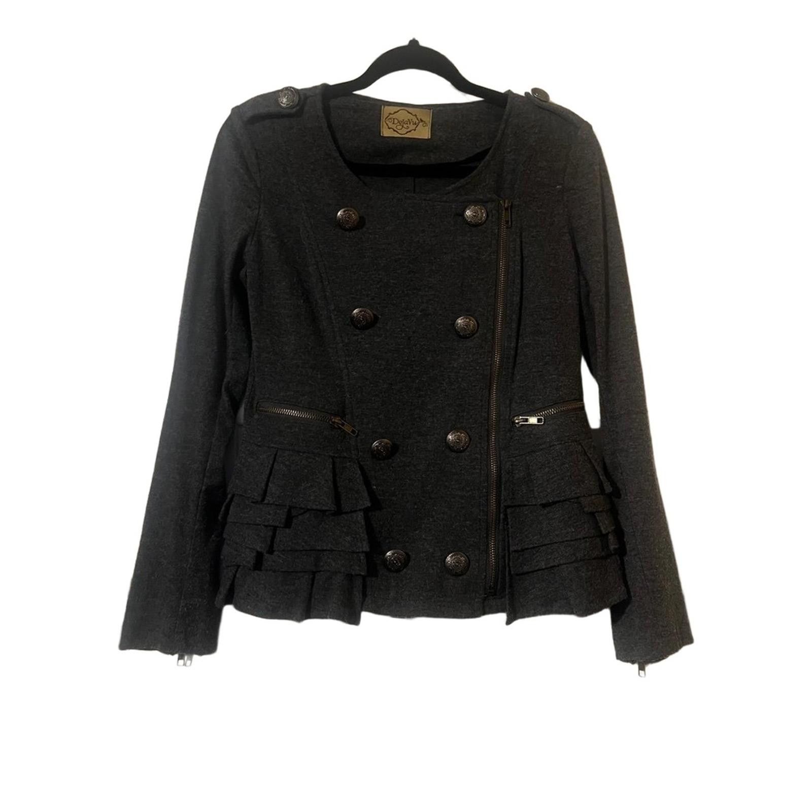 Other Deja Vu Jacket S Gray Military Ruffled Hem Edgy Chic Size S / US 4 / IT 40 - 2 Thumbnail
