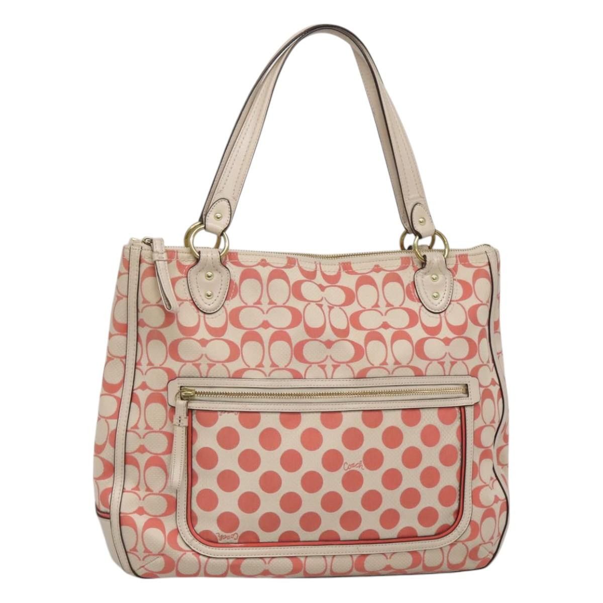 Coach Signature Tote Bag Canvas Pink Auth Bs24113, Women's