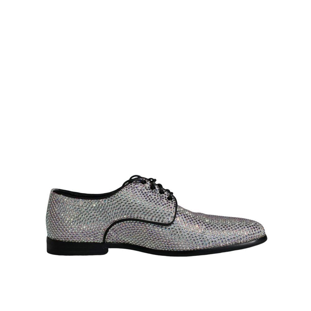 Dolce & Gabbana Dolce & Gabbana Silver Leather Rhinestones Derby Dress Shoes Size US 7 / EU 40 - 1 Thumbnail