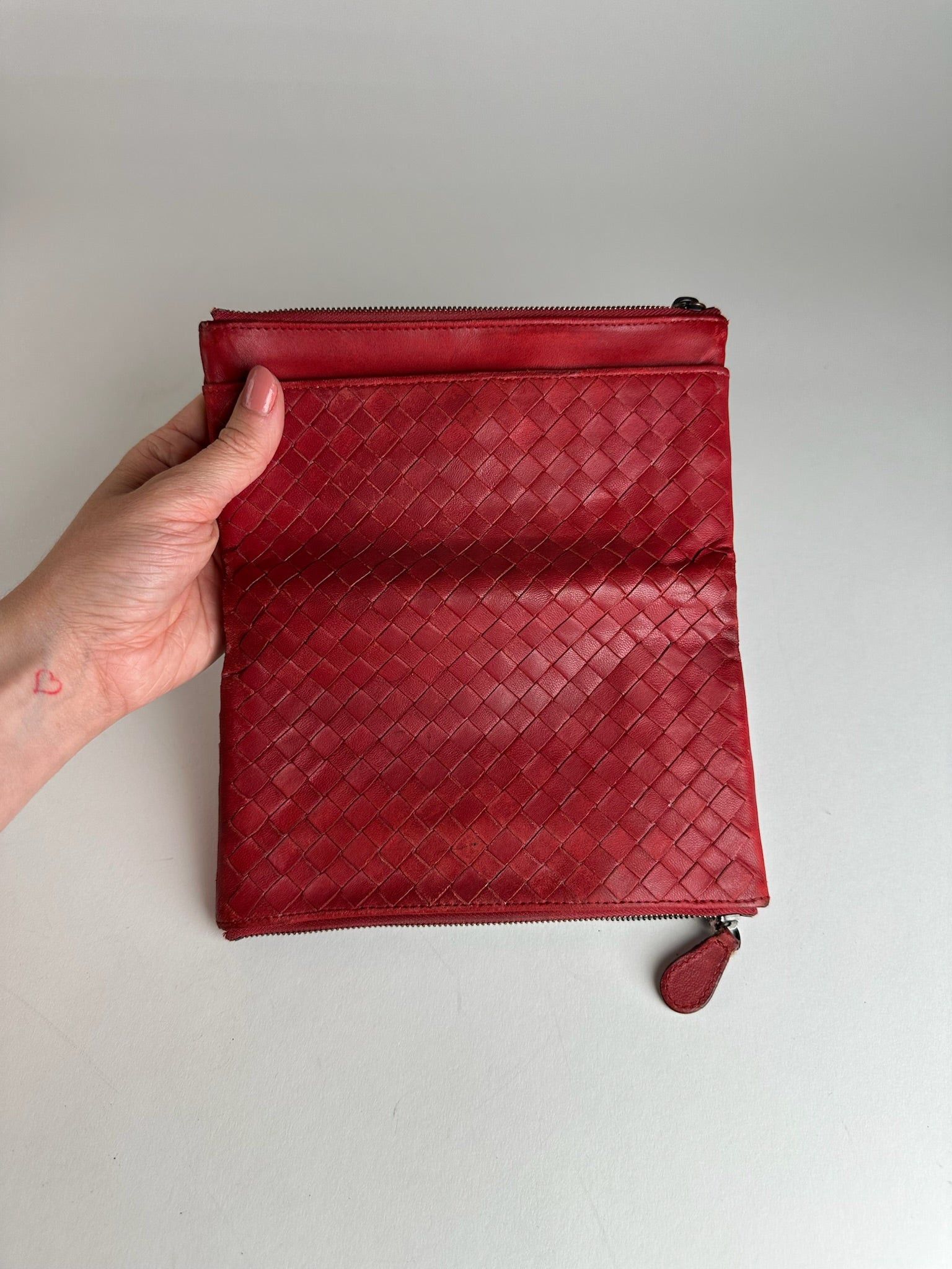 Bottega Veneta Vintage Intrecciato Leather Card Holder Wallet Red Size ONE SIZE - 1 Thumbnail