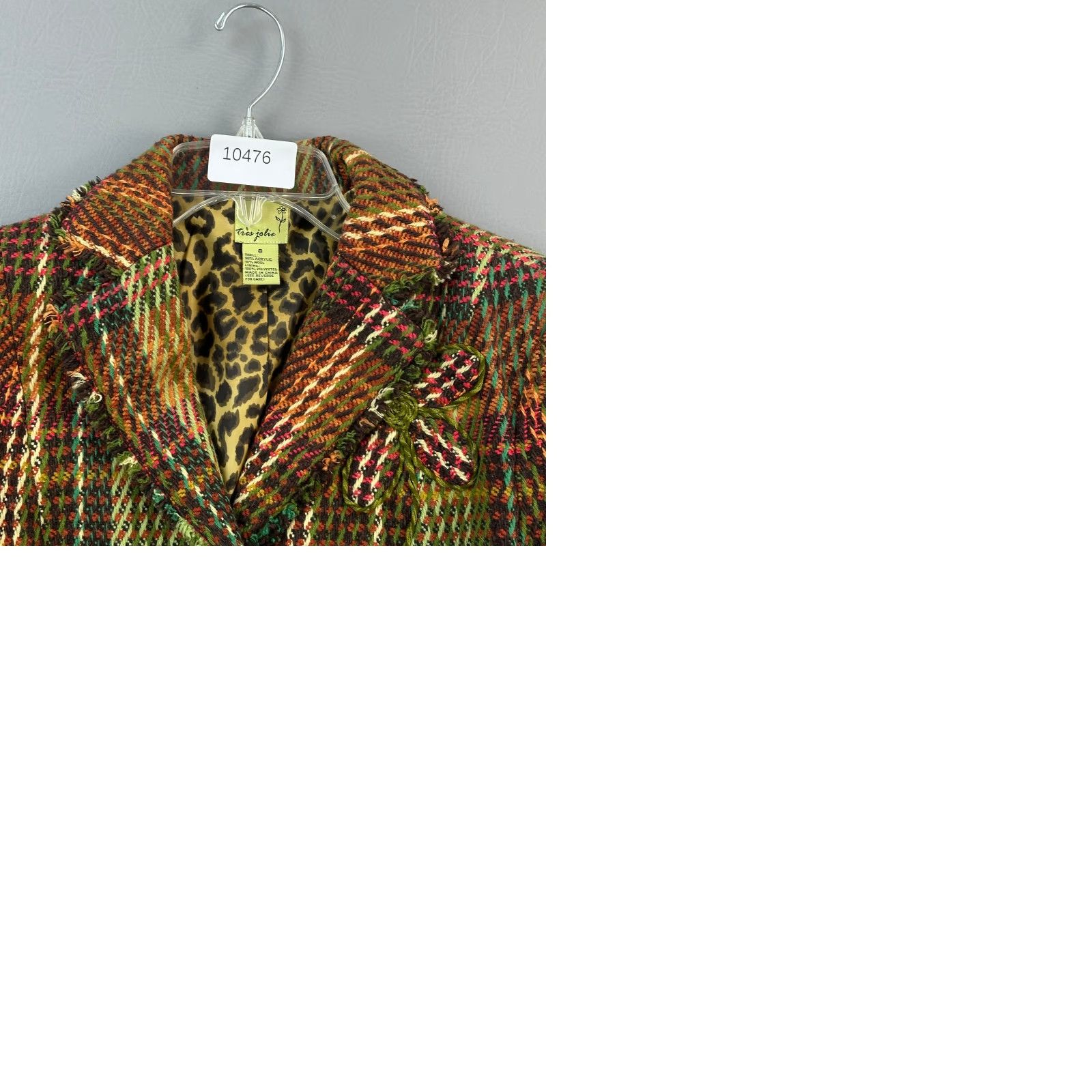 Vintage VINTAGE Tres Jolie Jacket Women's 8 Plaid Tweed Green Fringe Leopard Lined Blazer Size M / US 6-8 / IT 42-44 - 10 Thumbnail