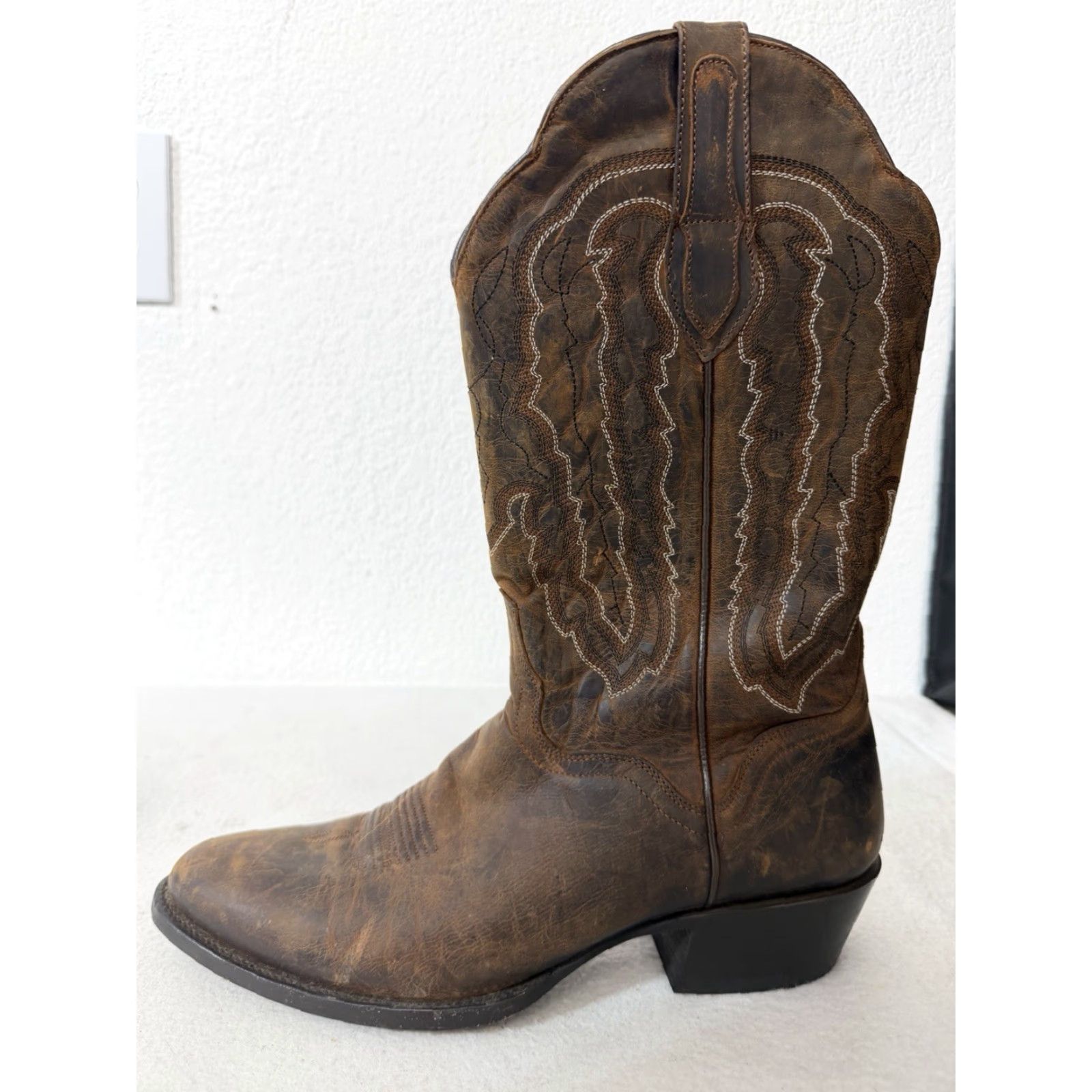 Vintage J.B. Dillon Western Boots Men 11 D Brown Goat Leather Embroidered Cowboy Boots Size US 11 / EU 44 - 4 Thumbnail