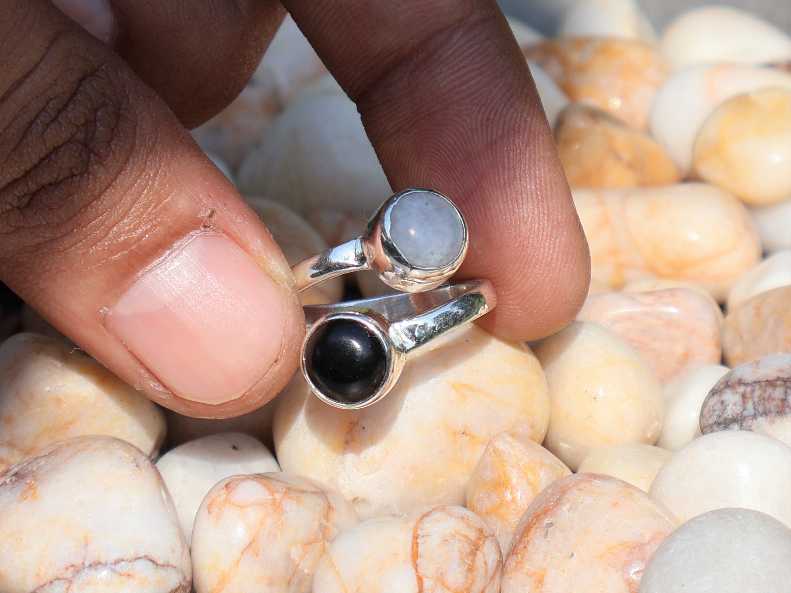 Handmade Rainbow Moonstone Ring, Black Onyx Ring, Handmade Women Ring Size ONE SIZE - 3 Thumbnail