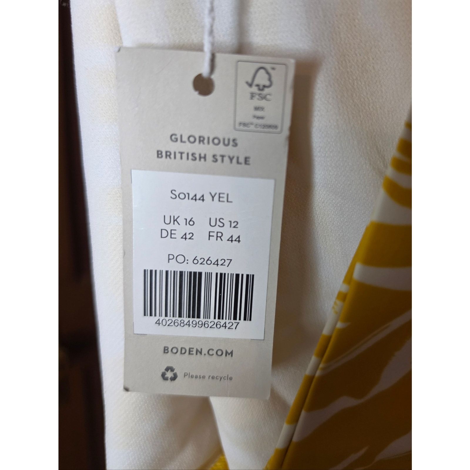 Boden NWT Boden Mustard and White Leaf Bikini Top & Bottom 12 38C Size ONE SIZE - 8 Thumbnail