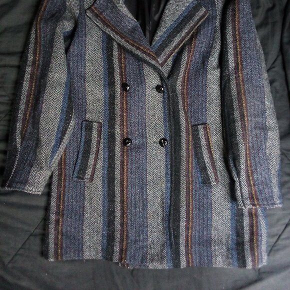 Other Vintage Wool Herringbone Striped Double Breast Pea Coat Size US M / EU 48-50 / 2 - 3 Thumbnail