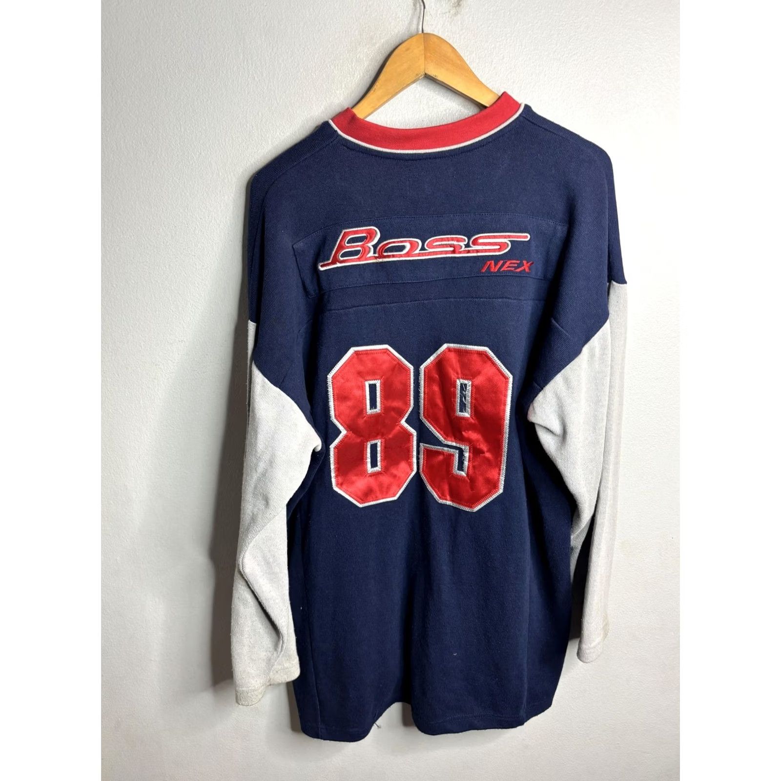Vintage VINTAGE Boss by IG-Design Shirt Mens Large Blue 89 Jersey V-Neck Long Sleeve Size US L / EU 52-54 / 3 - 5 Thumbnail