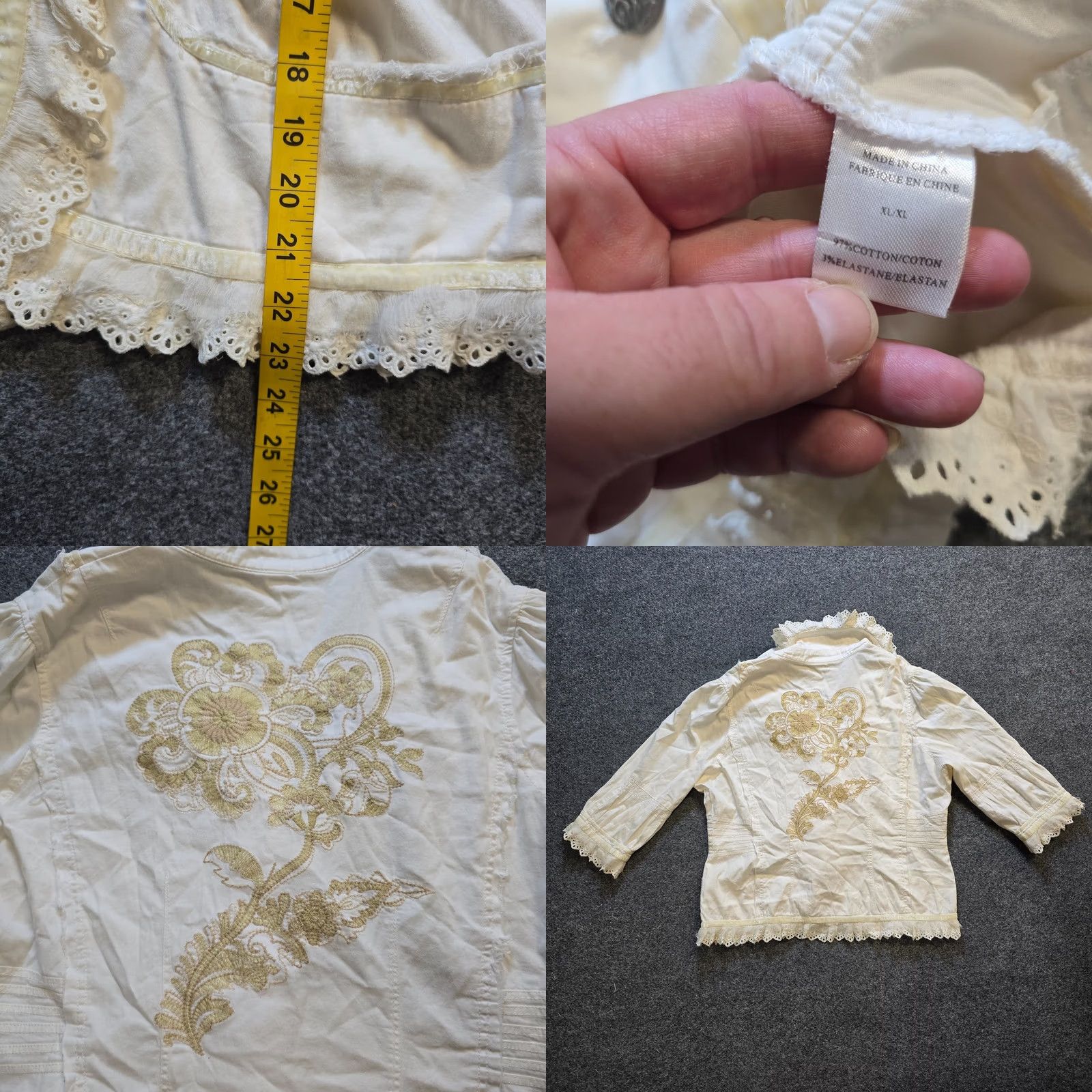 Vintage Love Polly Jacket Womens XL White Ruffled Cottage Core Embroidered Whimsy Casual Size XL / US 12-14 / IT 48-50 - 8 Thumbnail
