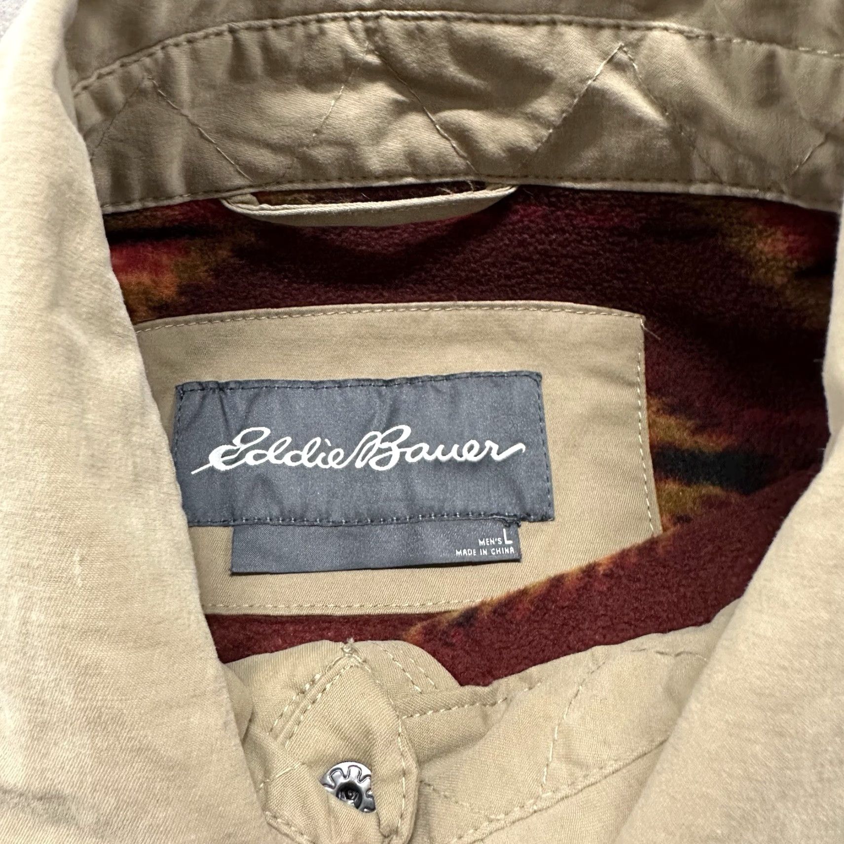 Eddie Bauer VINTAGE Eddie Bauer Aztec Lined Button Down Snap Shirt Jacket Khaki Men's Large L NICE! Size US L / EU 52-54 / 3 - 5 Thumbnail