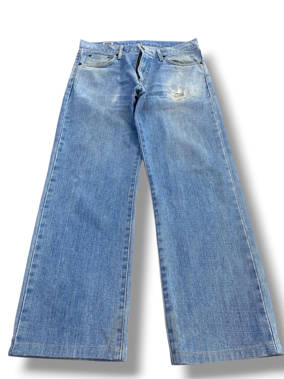Edwin Edwin 403 Acid Blue Wash Ripped Style Loose Jeans Size US 33 - 1 Thumbnail