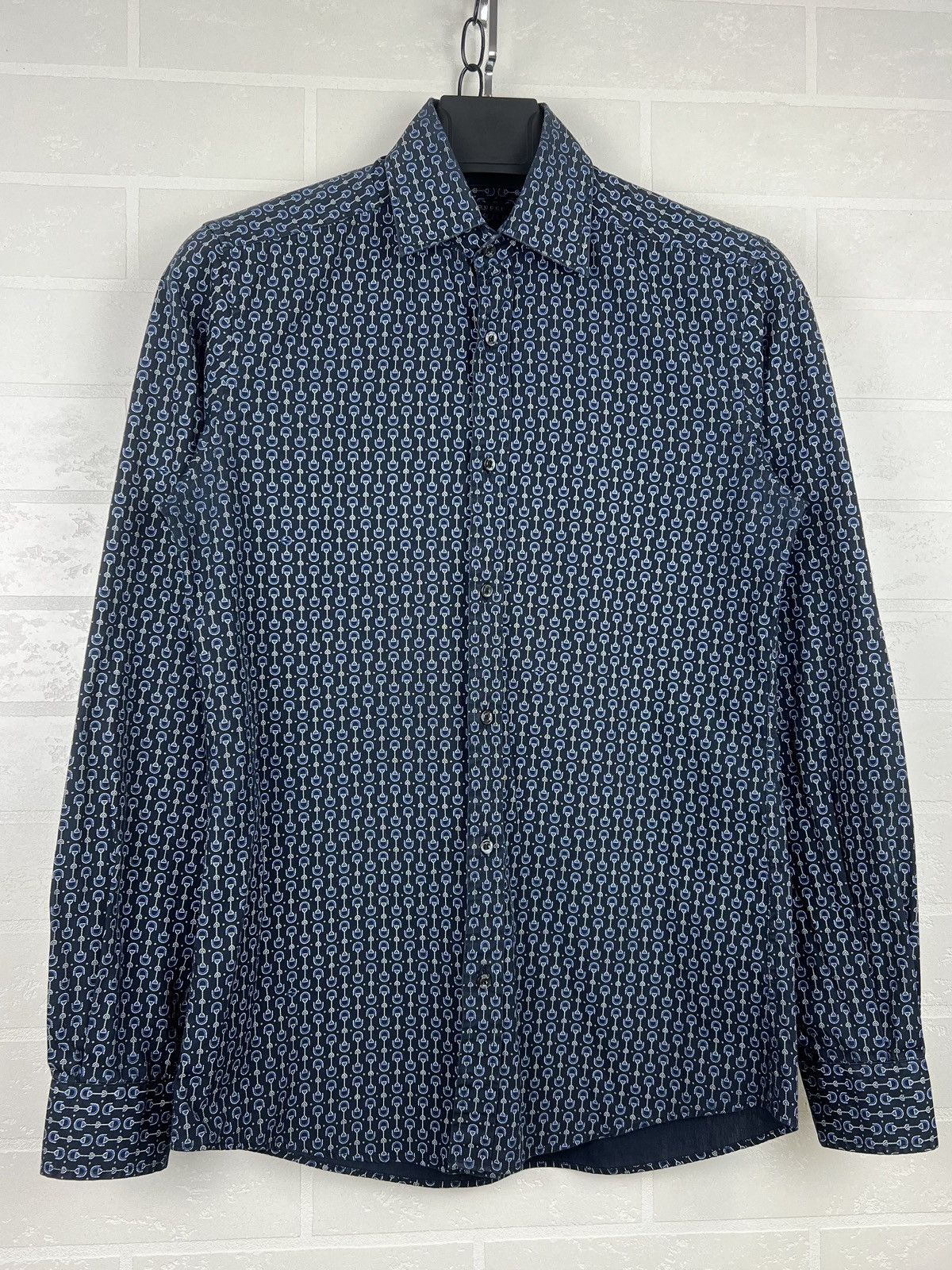 Gucci GUCCI Shirt Button Up Fitted Monogram Printed Horsebit Men's Size US S / EU 44-46 / 1 - 5 Thumbnail