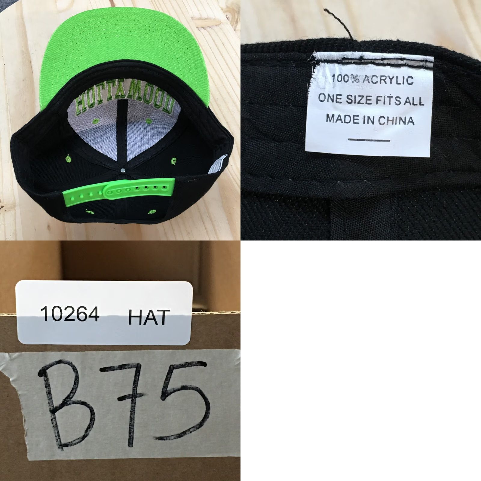 Vintage Hollywood Snapback Cap Hat Mens Black Green OS Flat Brim Acrylic Adjustable Size ONE SIZE - 8 Thumbnail