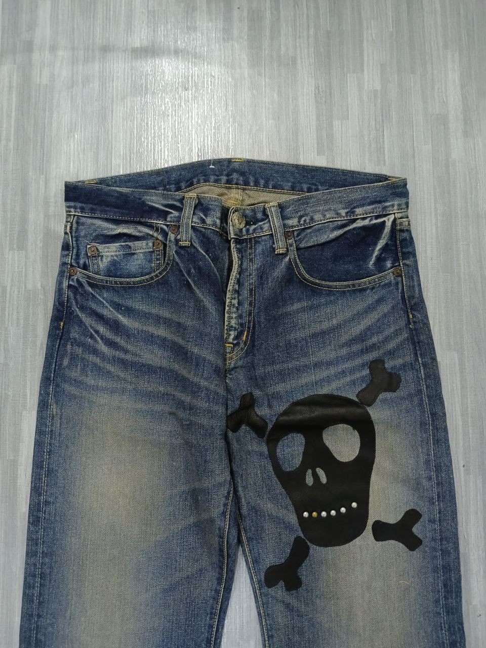 Japanese Brand SICK GOWEST🇯🇵LEATHER SKULL CROSSBONE STUDDED Size US 31 - 4 Thumbnail