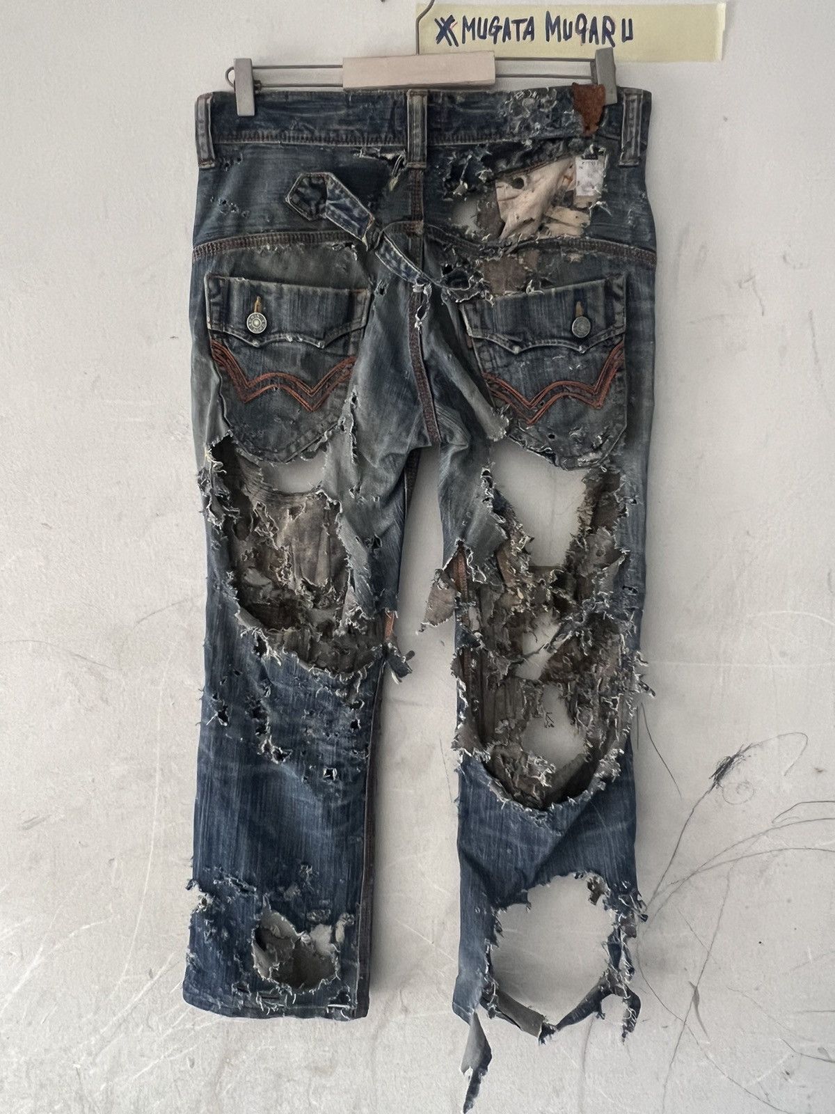 Japanese Brand MUGATAMUGARU THRASHED🔥EDWIN FLARE RIPPED DENIM PANT Size US 32 / EU 48 - 11 Thumbnail
