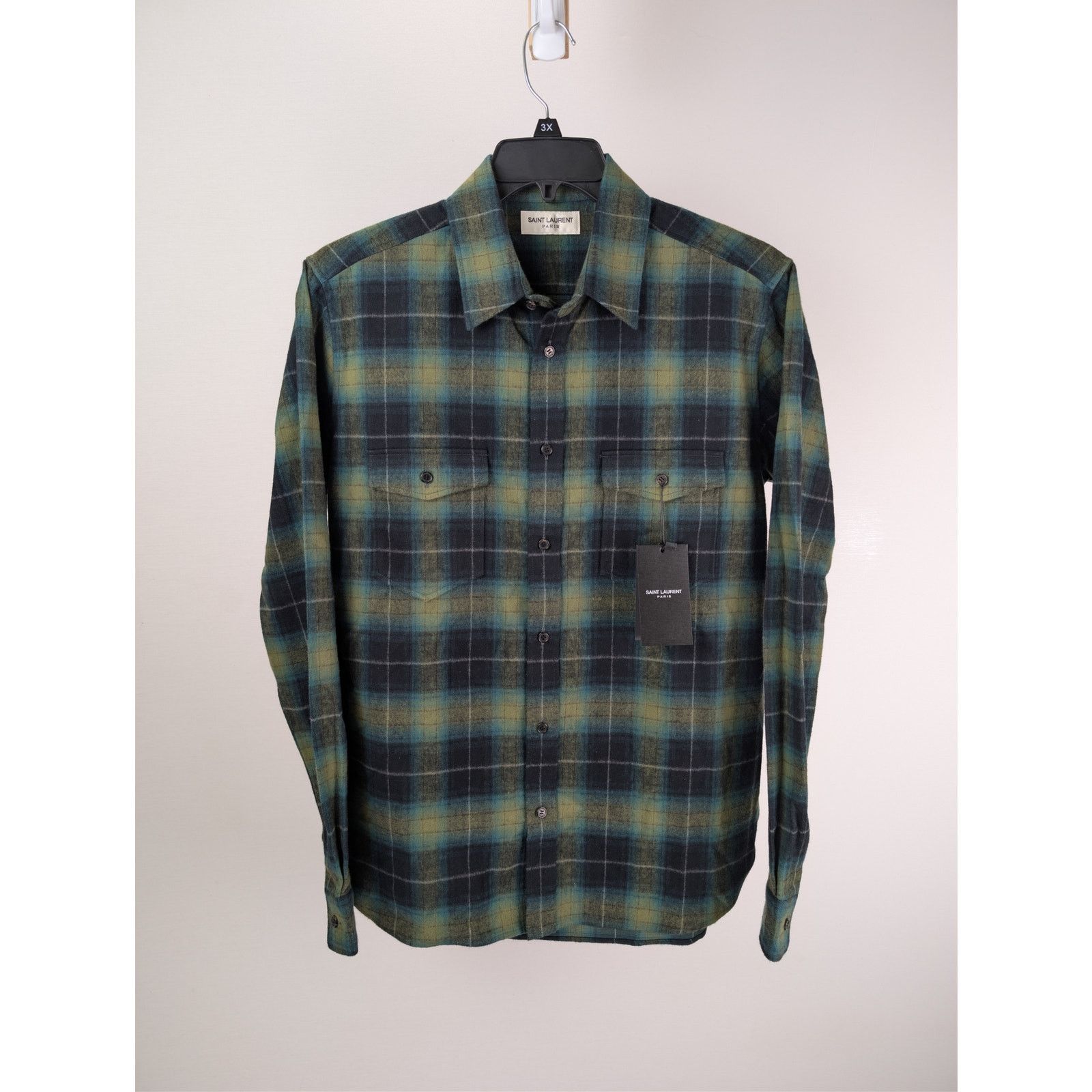 Saint Laurent Paris o1rshd1 Check Print Checked Cotton-Flannel Shirt Black/Green Size US L / EU 52-54 / 3 - 2 Thumbnail