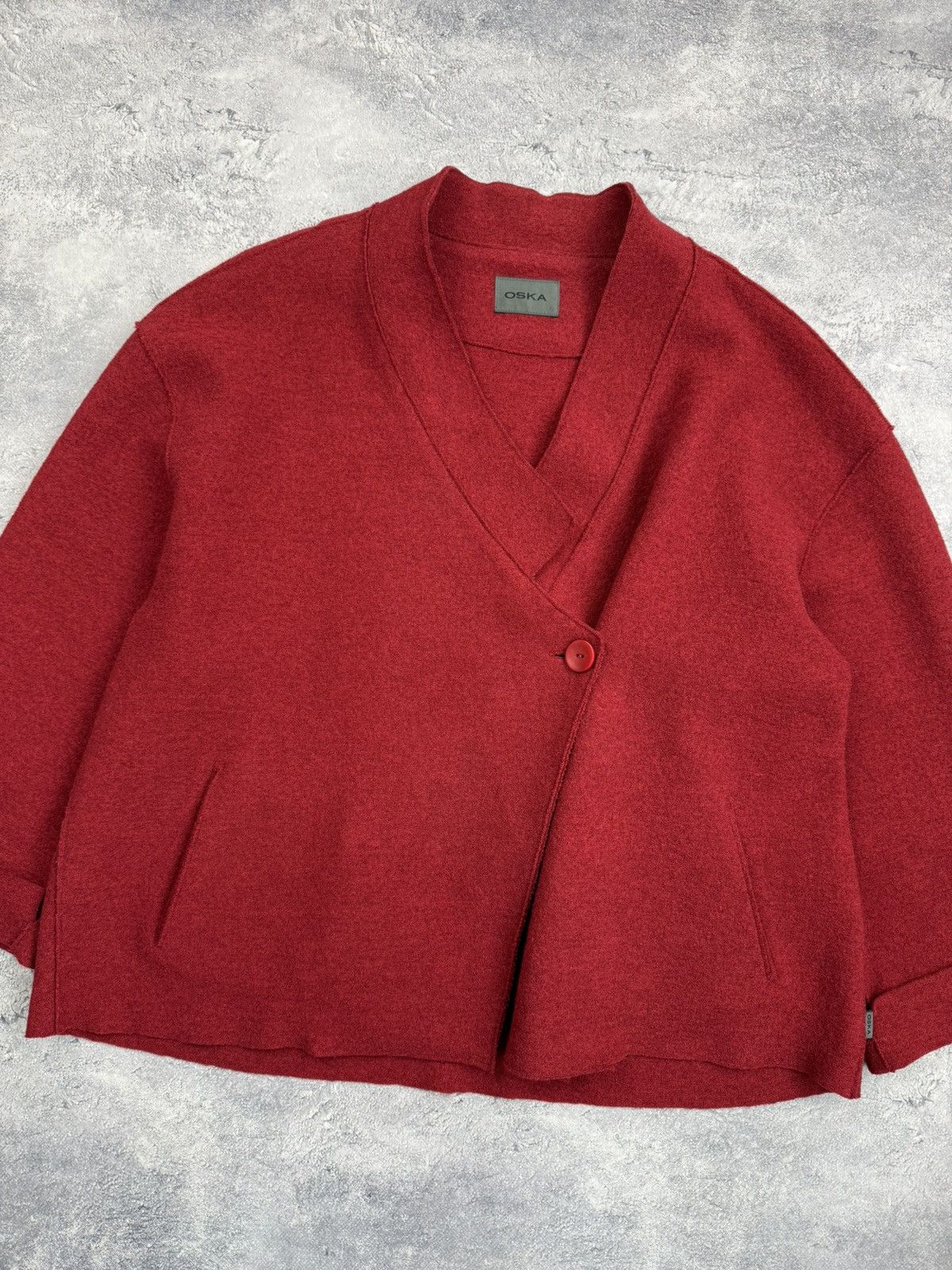 OSKA Oska Boiled Wool Coat Jacket Red Blazer Avant Garde Cardigan Size L / US 10 / IT 46 - 7 Thumbnail