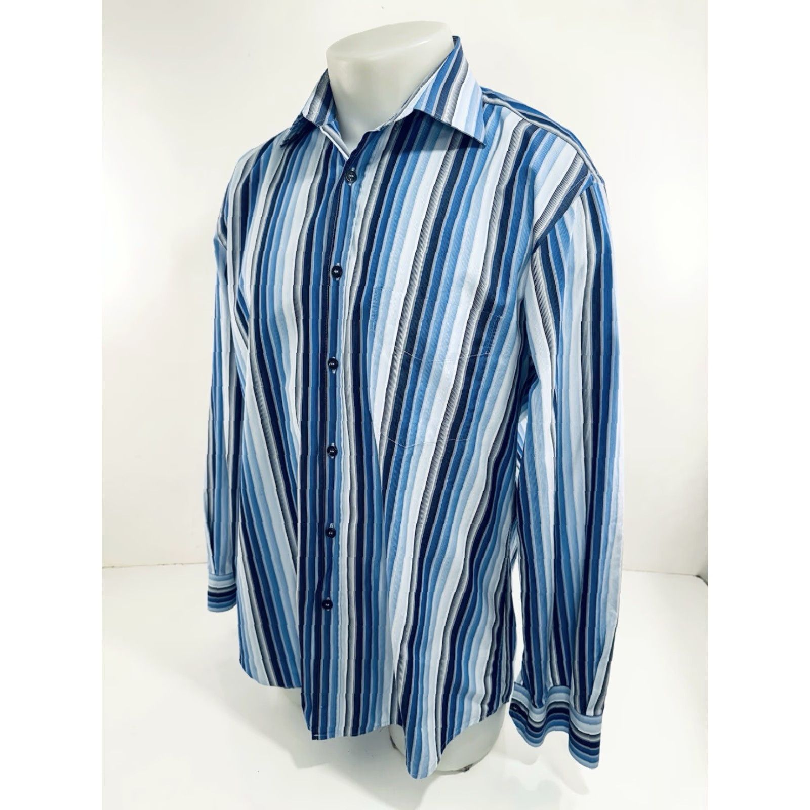 Paul Smith PAUL SMITH Striped Mens Shirt 17 43 Button-Up Long Sleeve Blue 90s Fashion Mens Shirt Size US XL / EU 56 / 4 - 3 Thumbnail
