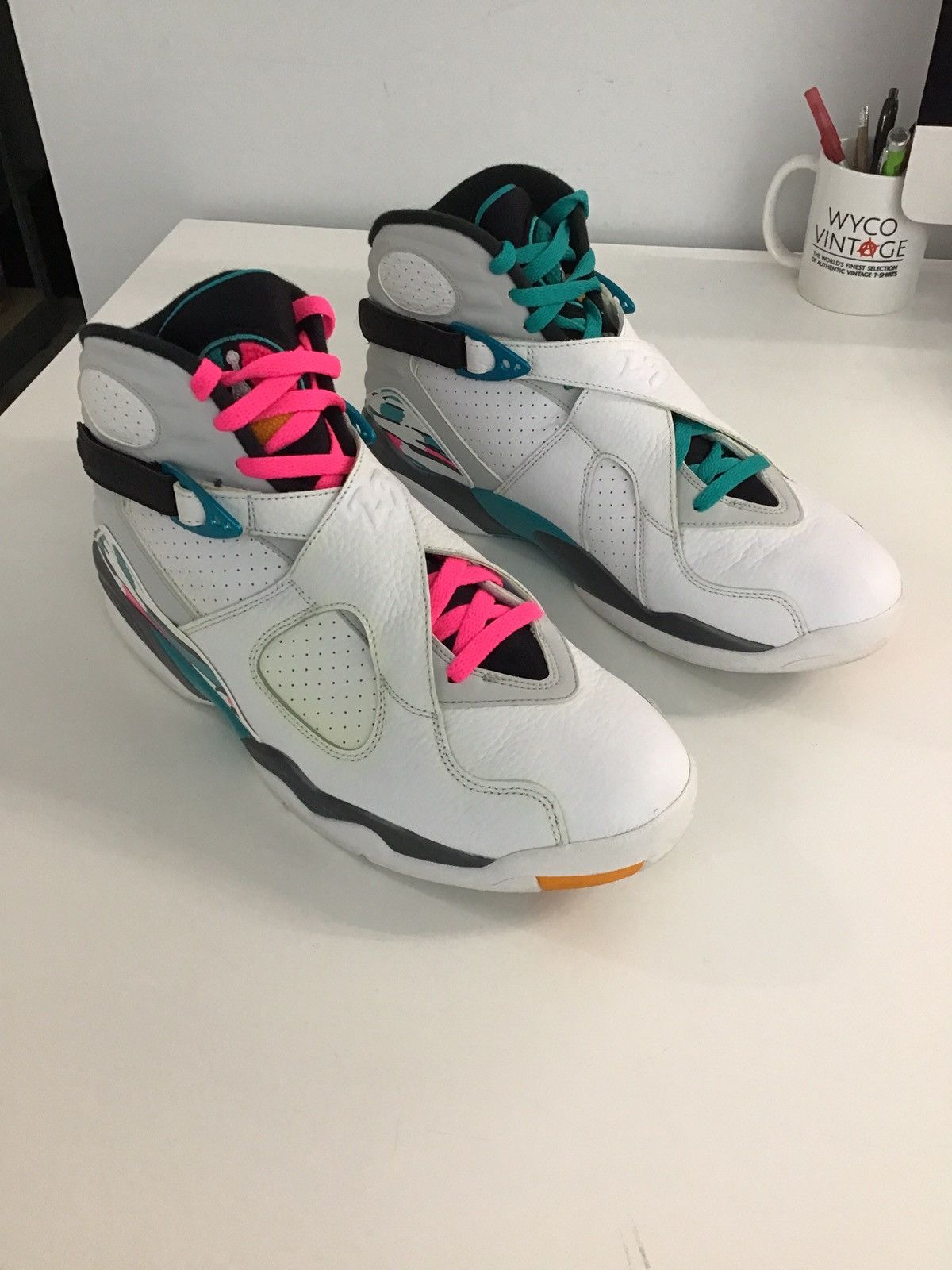 image of Jordan Nike Jordan 8 Retro South Beach Shoes in Teal/White, Men's (Size 12)