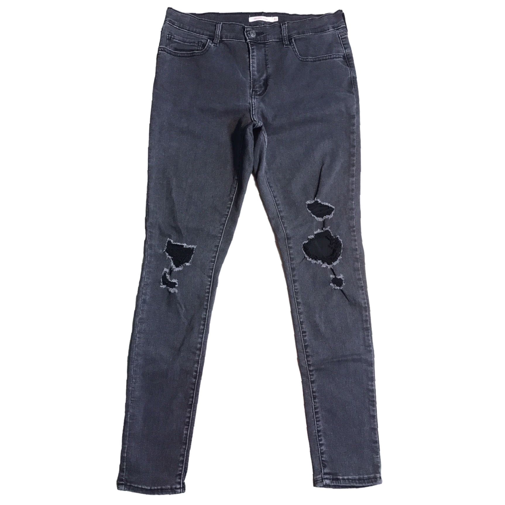Levi's Levi's 710 Super Skinny Jeans Womens Black Distressed 31 Inseam 29 Inseam 5-Pocket Zip Belt Loops Slim Cotton Blend Denim Jeans Size 24" / US 00 / IT 34 - 2 Thumbnail