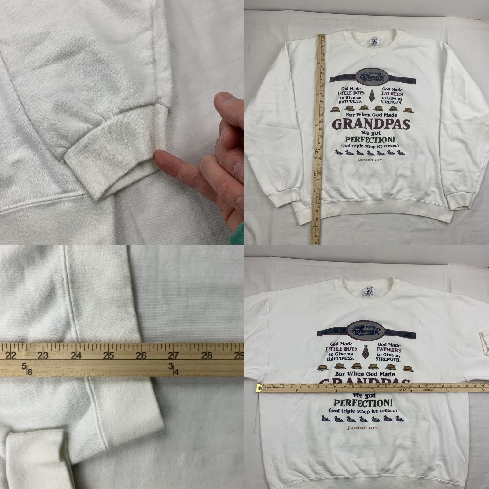 Delta VINTAGE Grandpa Sweatshirt Men XL White 90s Y2K God Jesus Christ Religion Pullover Crew Neck - Delta Shirt Mens Size US XL / EU 56 / 4 - 8 Thumbnail