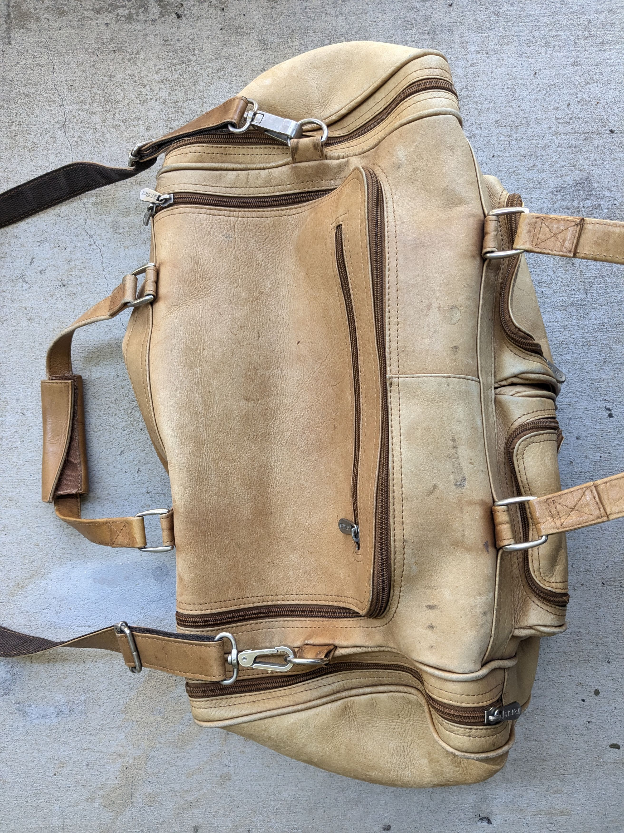 Genuine Leather Vintage Leather Duffle Bag Tan Brown Satchel Zip Travel Size ONE SIZE - 3 Thumbnail