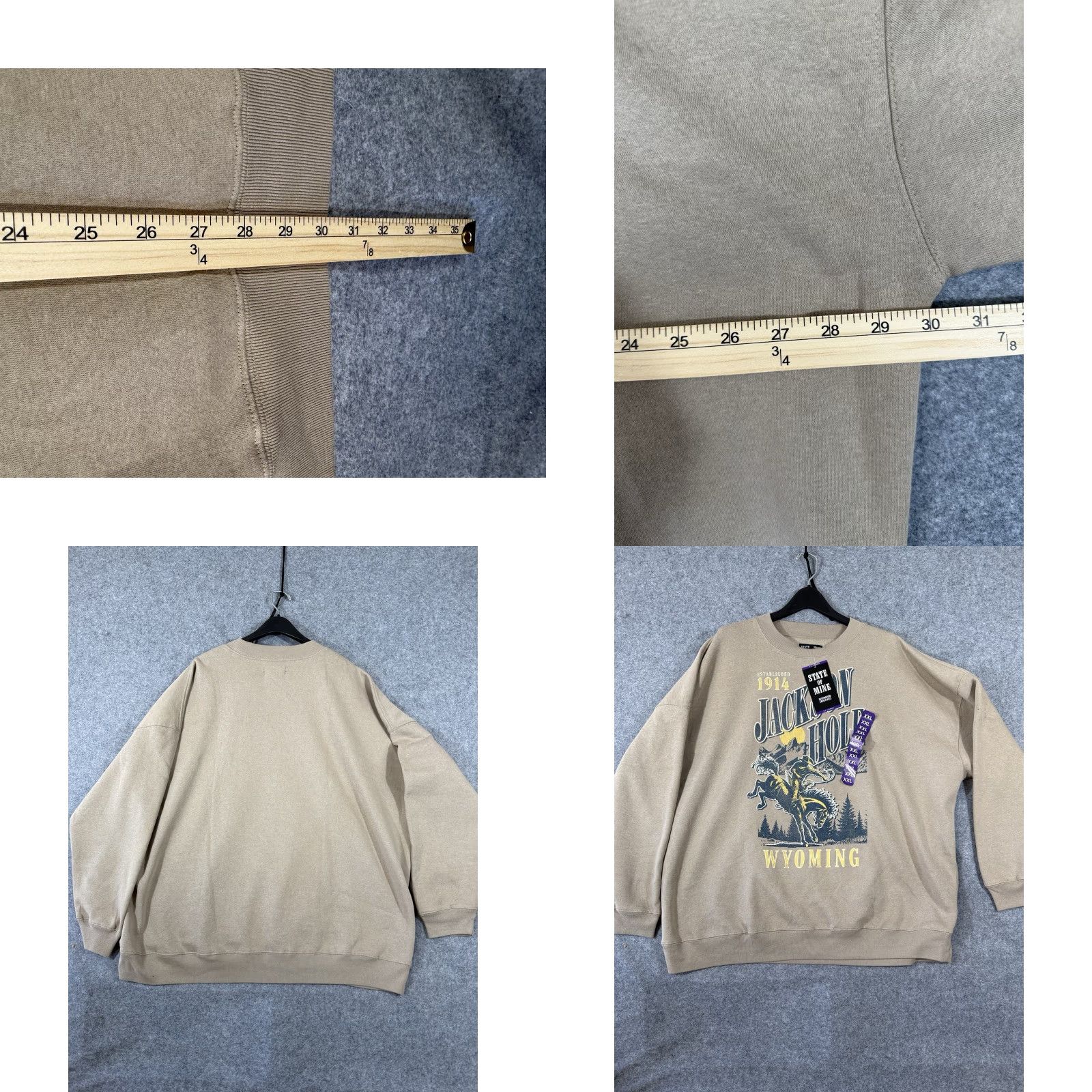 Vintage State Of Mine Sweatshirt Men 2XL Jackson Hole Wyoming Taupe Fleece Cotton NWT Pullover Size US XXL / EU 58 / 5 - 9 Thumbnail
